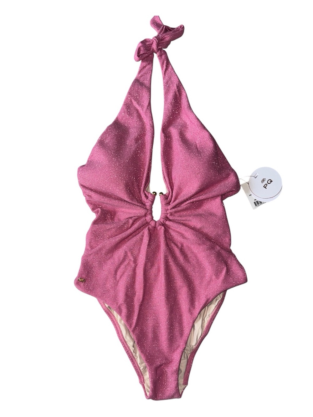 PQ Swim Sorbet Plunge 24K Gold One Piece Swimsuit Pink Medium NWT